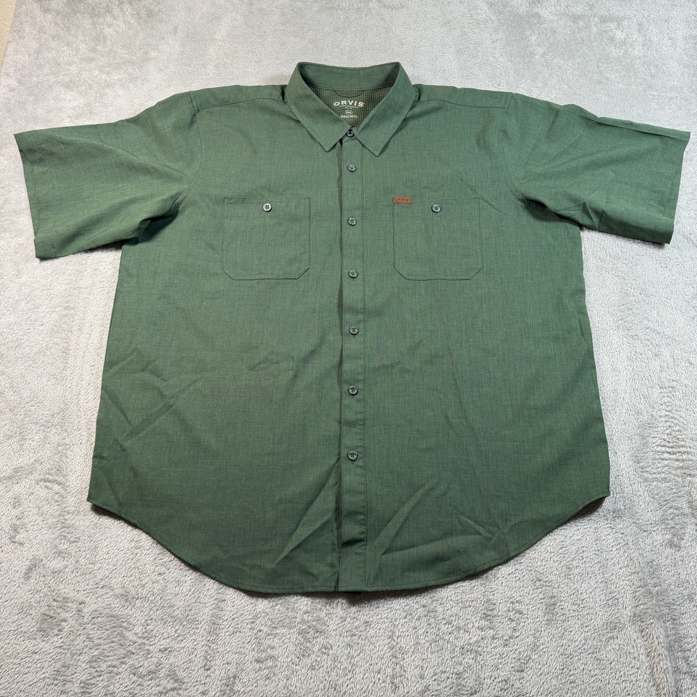 Orvis Button Down Shirt Mens‎ XXL Green Short Sleeve Outdoor Utility Fishing